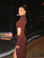 Mock Turtleneck Solid Long Sleeve Party Dress