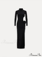 Mock Turtleneck Solid Long Sleeve Party Dress