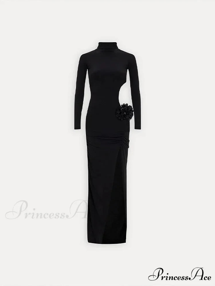 Mock Turtleneck Solid Long Sleeve Party Dress