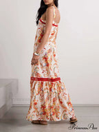 Modern Exquisite Paisley Crochet Graceful Trim Print Maxi Dress