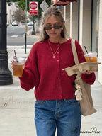 Mohair Loose Red Christmas O-neck Cardigan