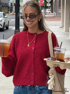 Mohair Loose Red Christmas O-neck Cardigan