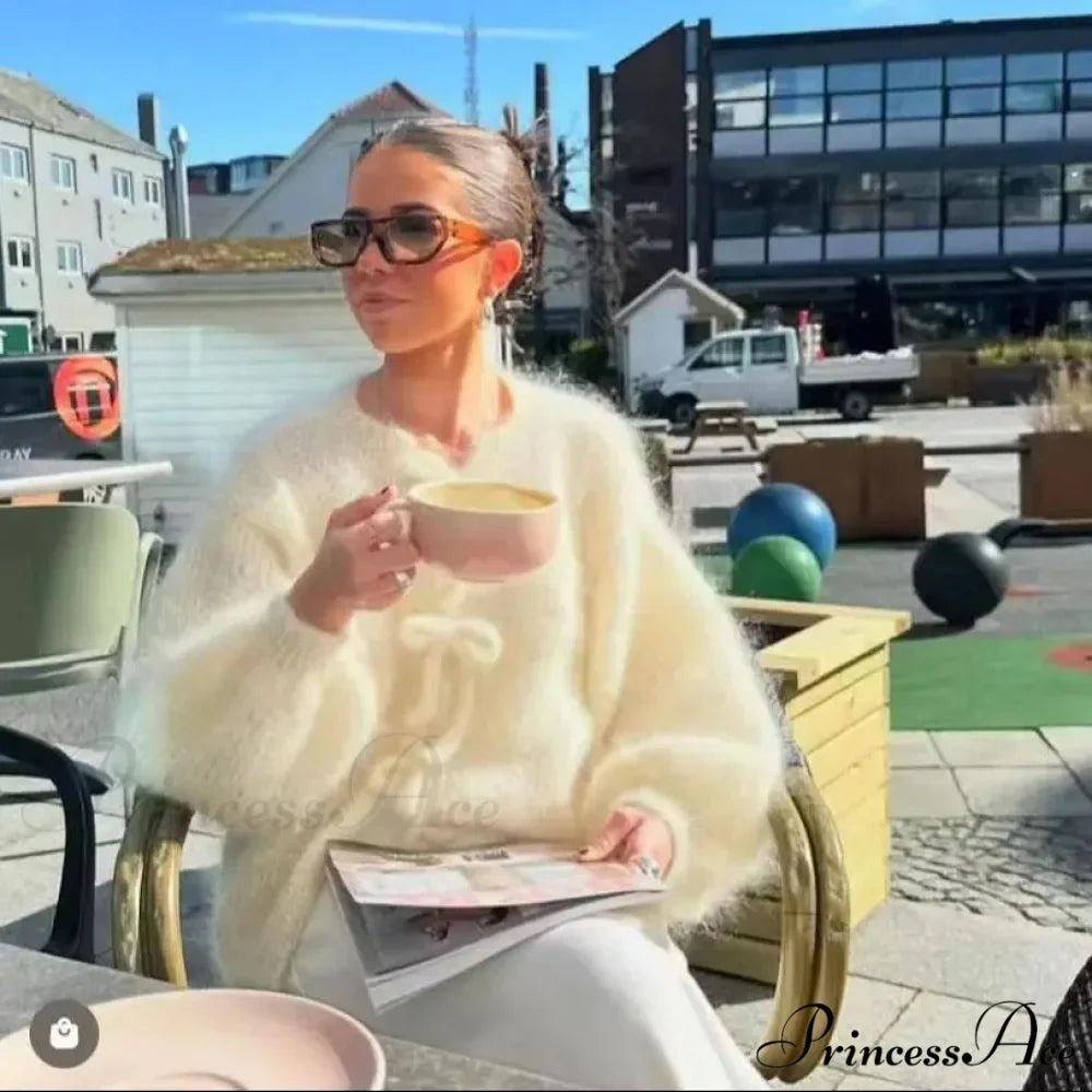 Mohair Soft Zip Tie Ivory Cardigan