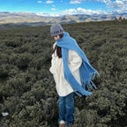 Mohair Winter Scarf - Solid Color, Thickened Wool, Fringed