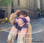 Mohair Winter Scarf - Solid Color, Thickened Wool, Fringed