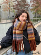 Mohair Winter Scarf - Solid Color, Thickened Wool, Fringed
