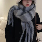 Mohair Winter Scarf - Solid Color, Thickened Wool, Fringed