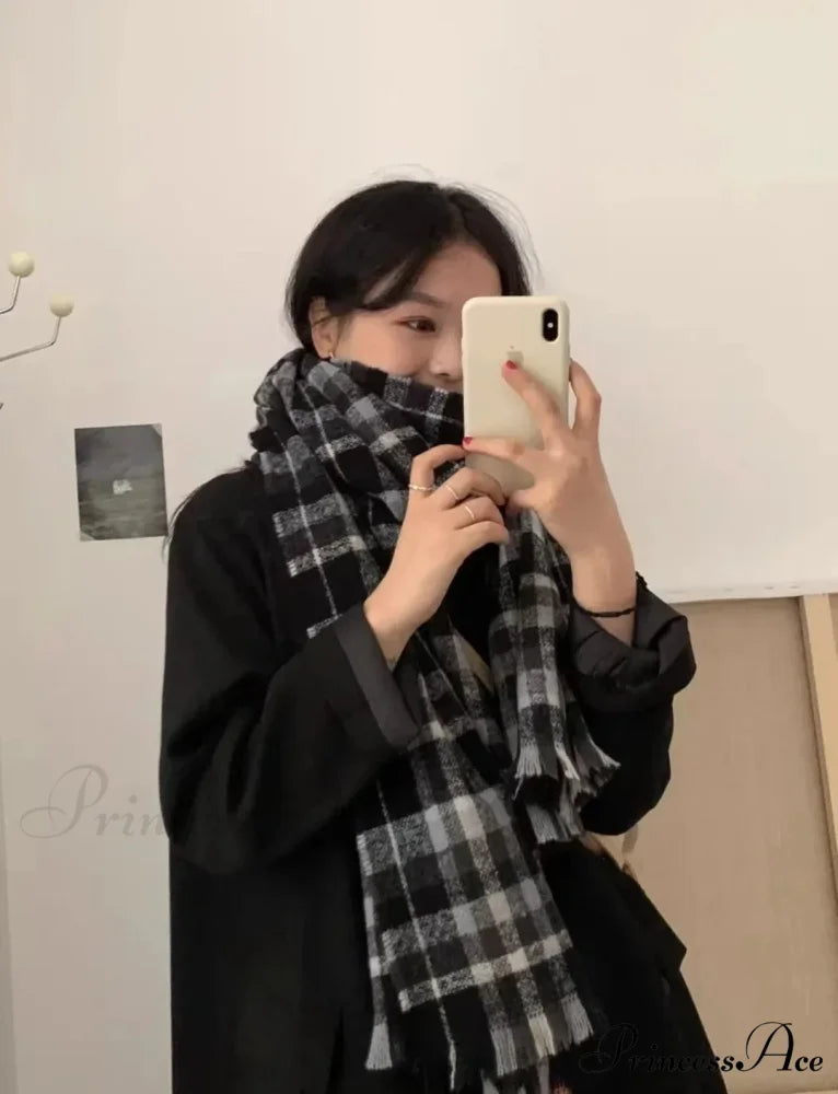 Mohair Winter Scarf - Solid Color, Thickened Wool, Fringed