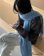 Mohair Winter Scarf - Solid Color, Thickened Wool, Fringed