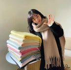 Mohair Winter Scarf - Solid Color, Thickened Wool, Fringed