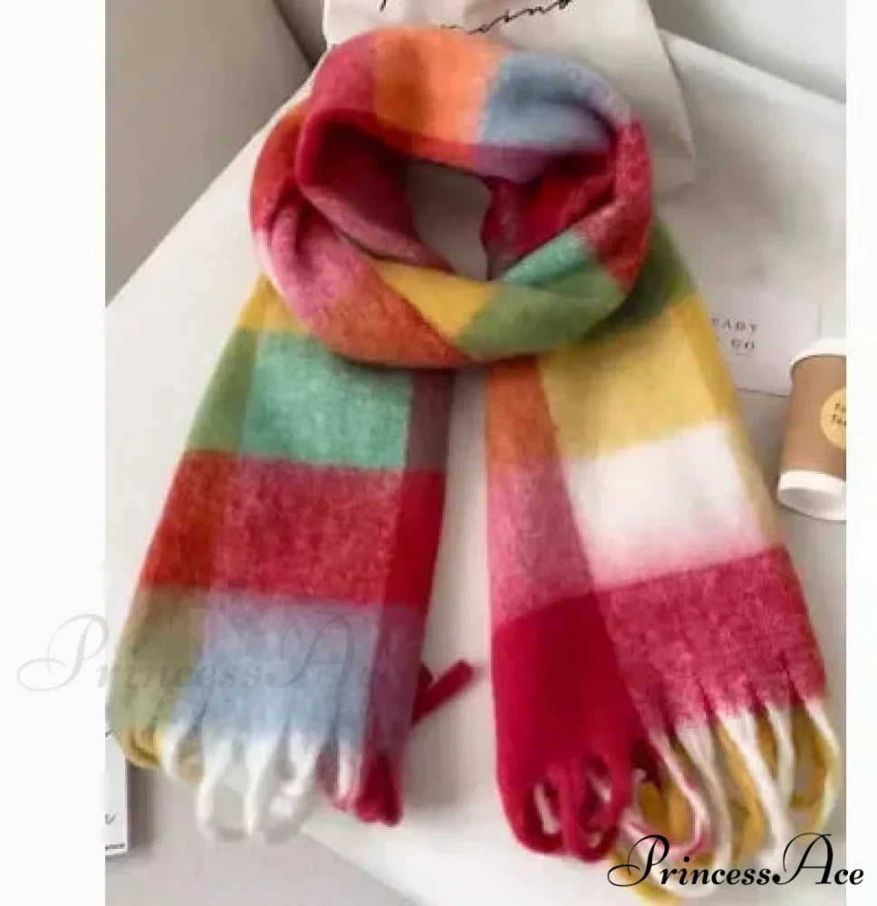 Mohair Winter Scarf - Solid Color, Thickened Wool, Fringed