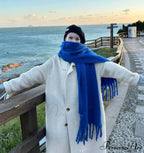 Mohair Winter Scarf - Solid Color, Thickened Wool, Fringed