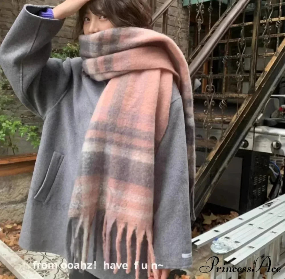 Mohair Winter Scarf - Solid Color, Thickened Wool, Fringed