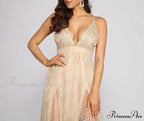 Mona Formal Stylish Plunging Glitter Dress