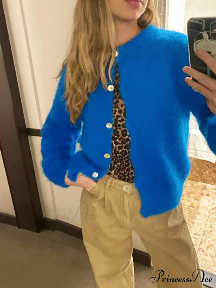 Monochromatic Button-Up Long Sleeve Cardigan