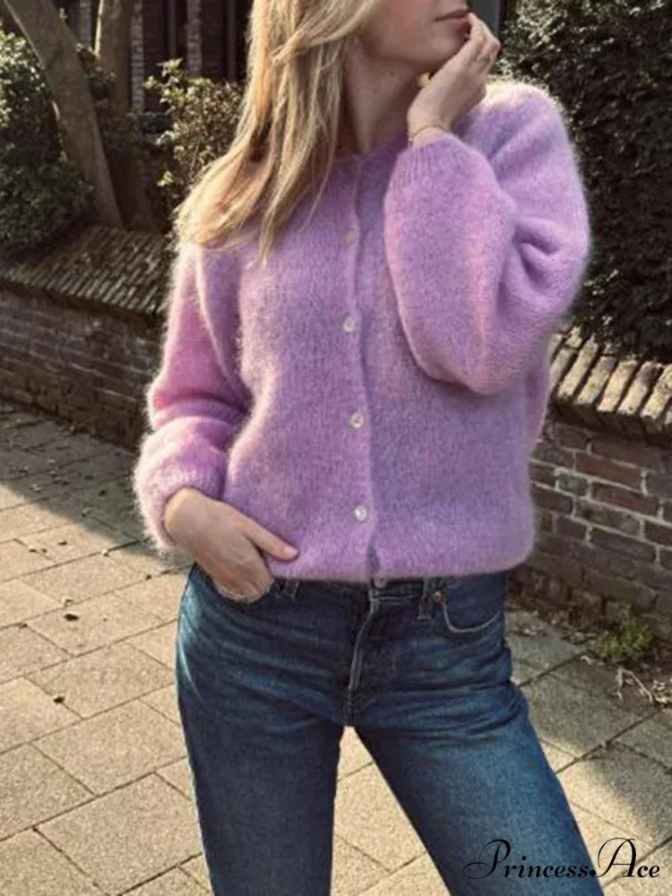 Monochromatic Button-Up Long Sleeve Cardigan