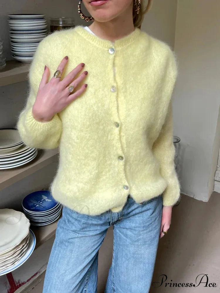 Monochromatic Button-Up Long Sleeve Cardigan