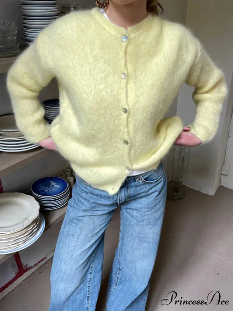 Monochromatic Button-Up Long Sleeve Cardigan