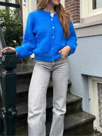 Monochromatic Button-Up Long Sleeve Cardigan