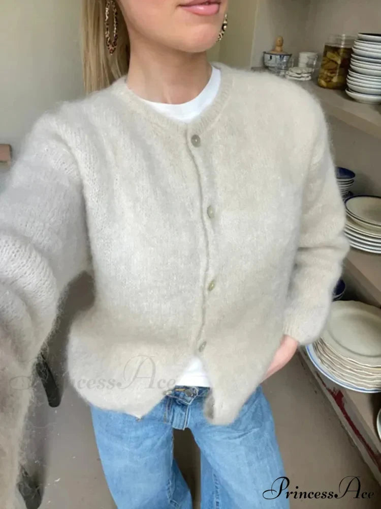 Monochromatic Button-Up Long Sleeve Cardigan