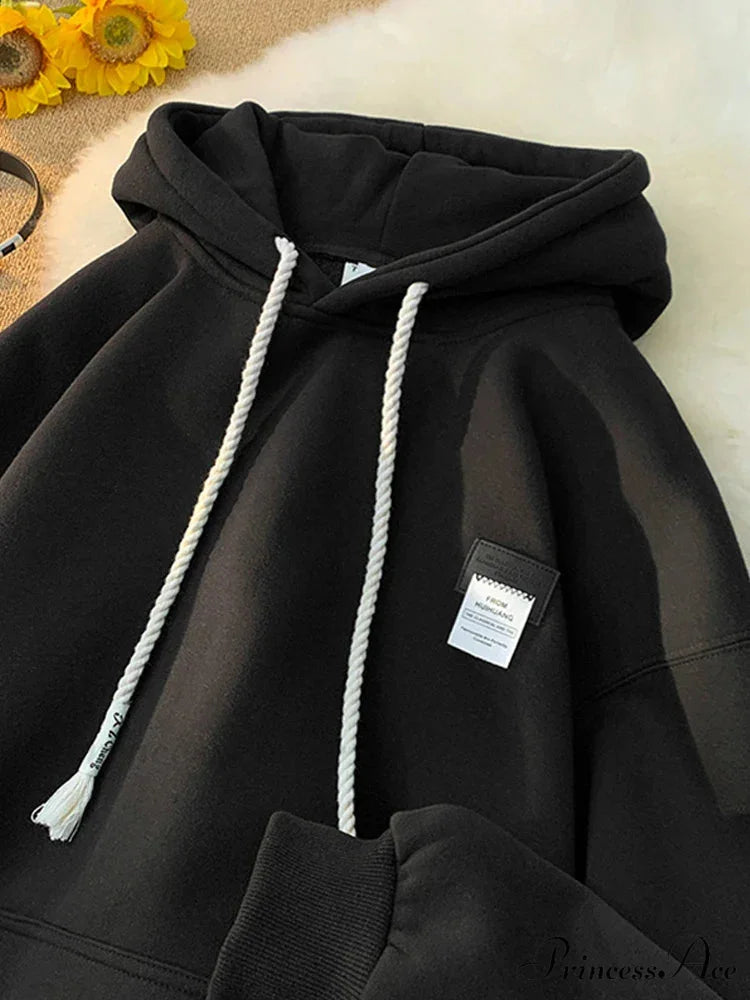Monochromatic Embroidered Generous Fleece Hoodie