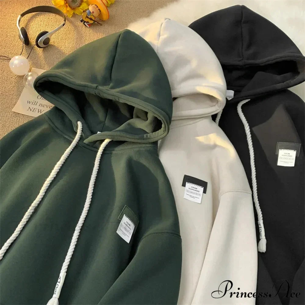 Monochromatic Embroidered Generous Fleece Hoodie