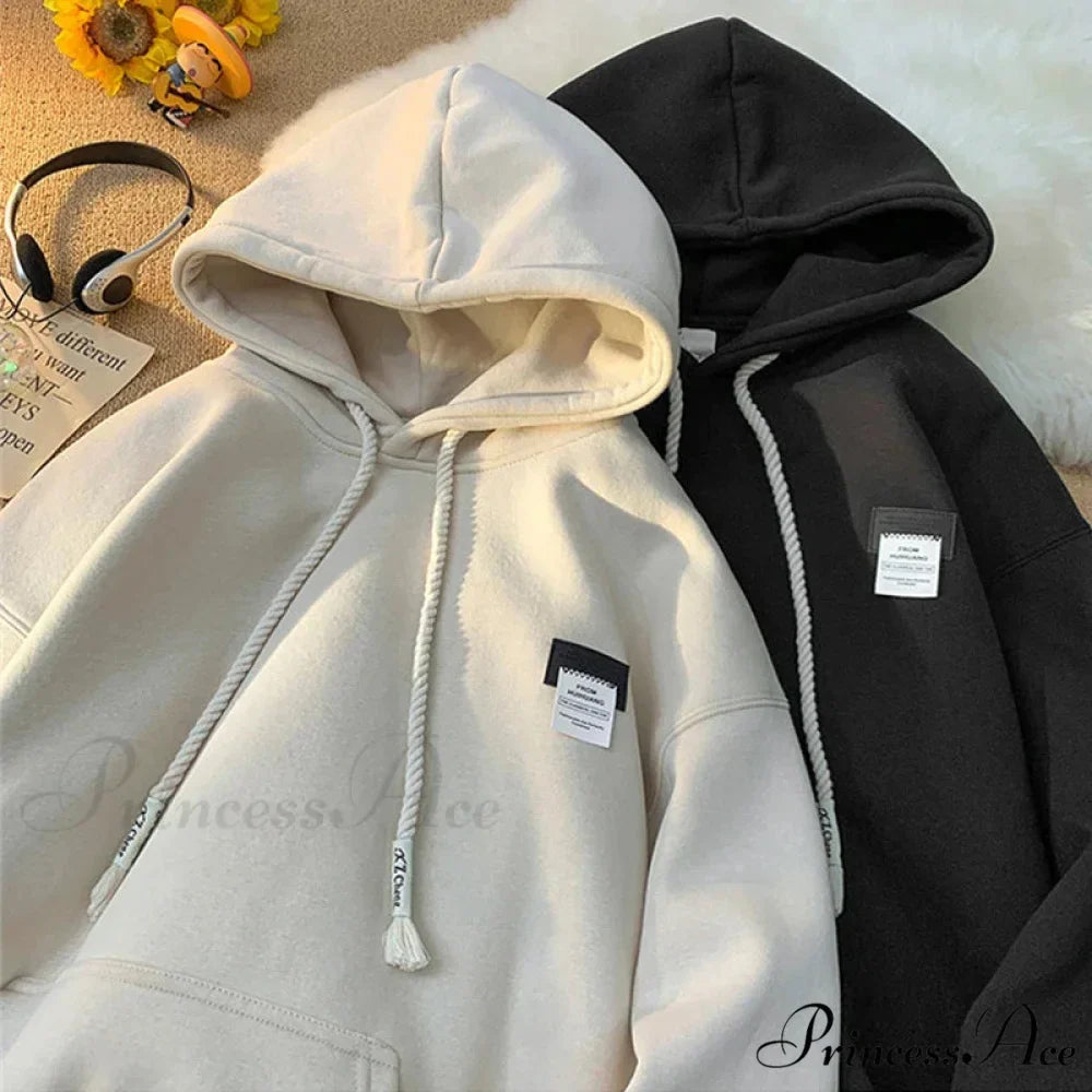 Monochromatic Embroidered Generous Fleece Hoodie