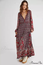 Monochromatic Hue V-neck Flounce Sleeve Summer Boho Dress