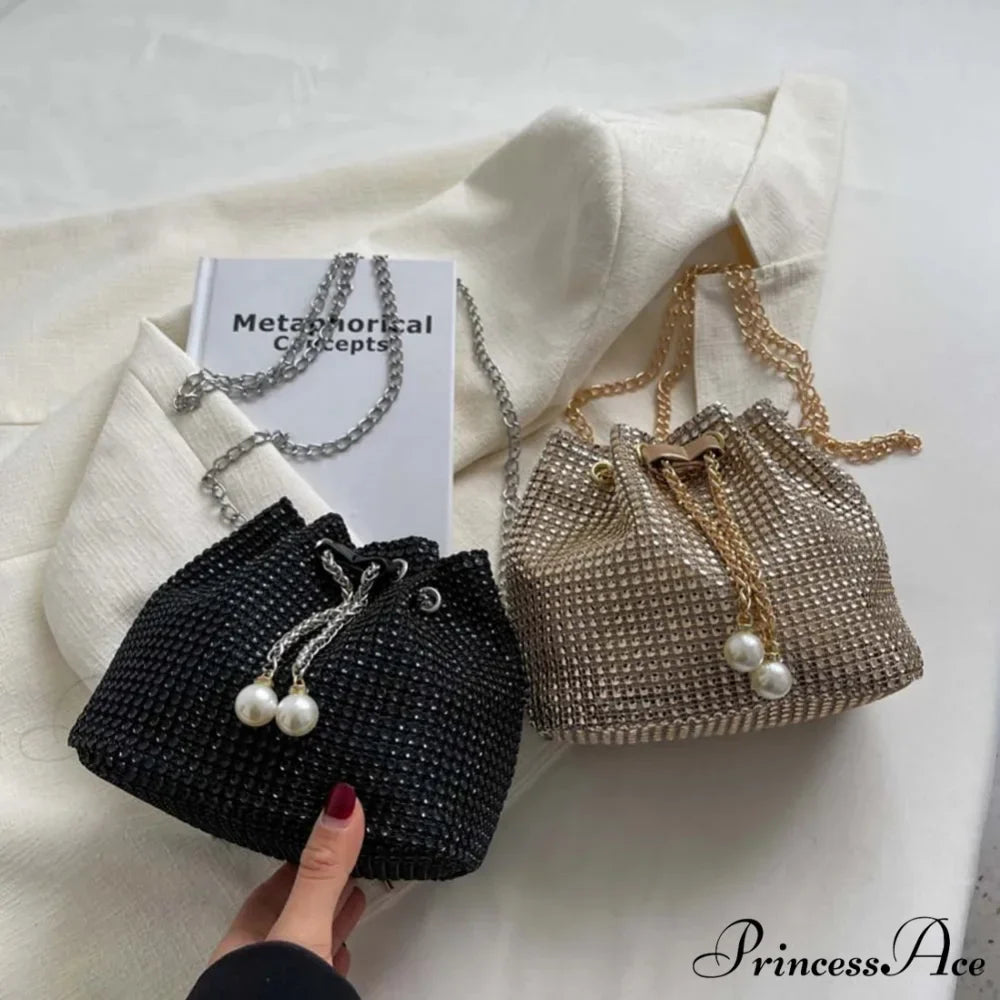 Monochromatic Rhinestone Opulent Chain Crossbody Sparkle Clutch Bag