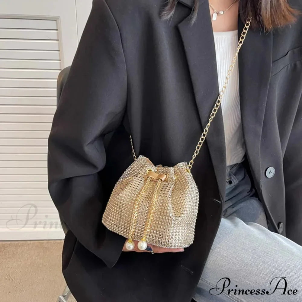 Monochromatic Rhinestone Opulent Chain Crossbody Sparkle Clutch Bag