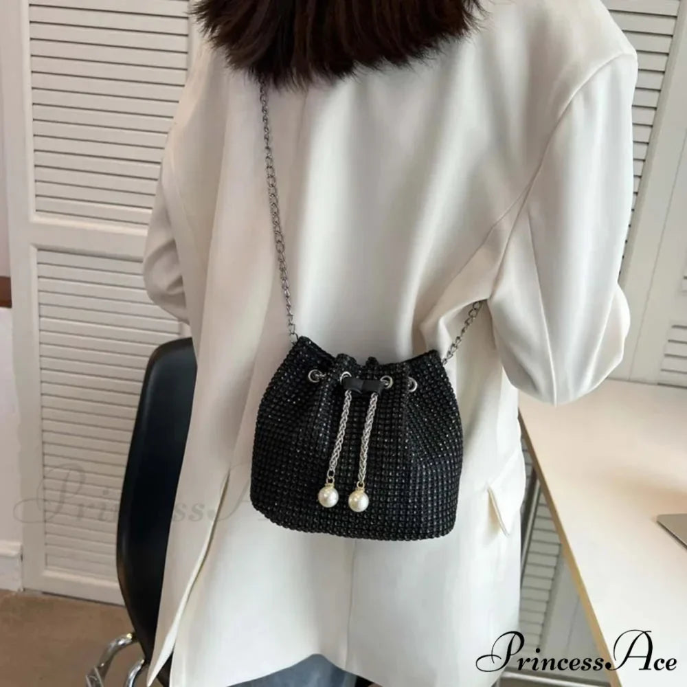 Monochromatic Rhinestone Opulent Chain Crossbody Sparkle Clutch Bag