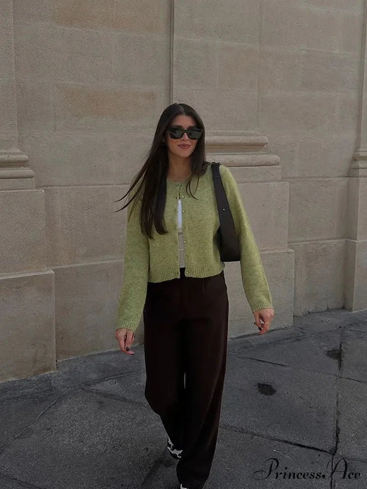 Monochromatic Slim Fit Circular Neck Cardigan