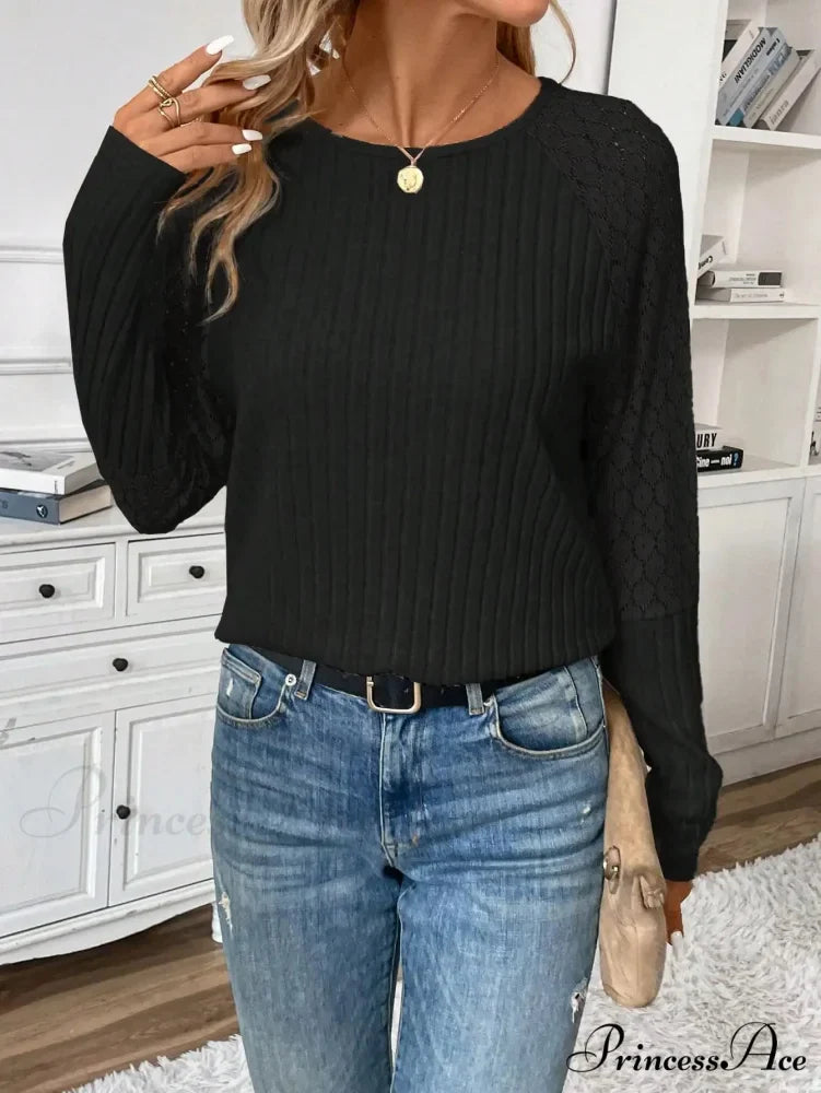 Monochromatic Style Knitted Extended Sleeve Top Women