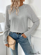 Monochromatic Style Knitted Extended Sleeve Top Women