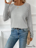 Monochromatic Style Knitted Extended Sleeve Top Women