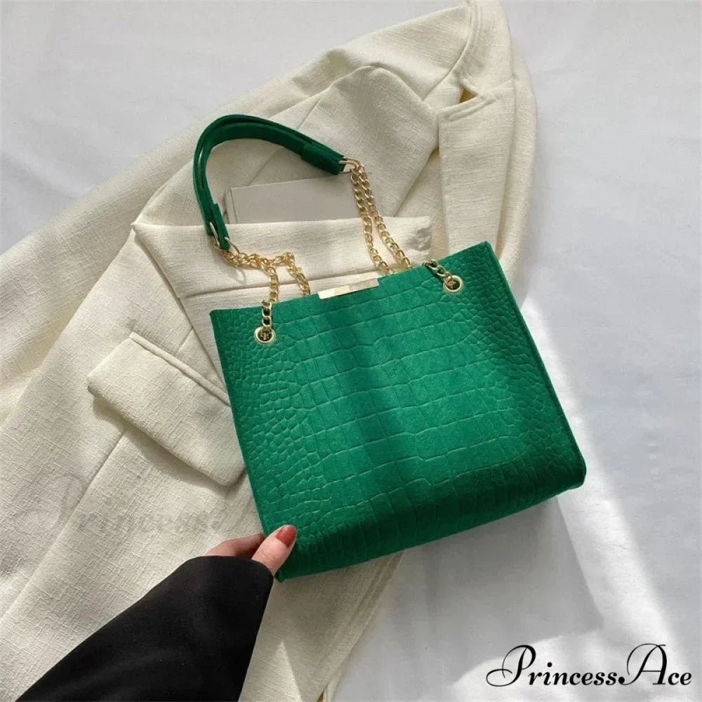 Monochrome Crocodile Pattern Spacious Shoulder Handbag