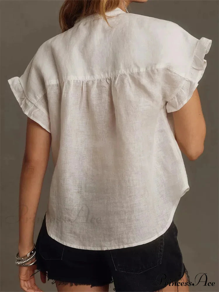 Monochrome Frill Short Sleeve Blouse