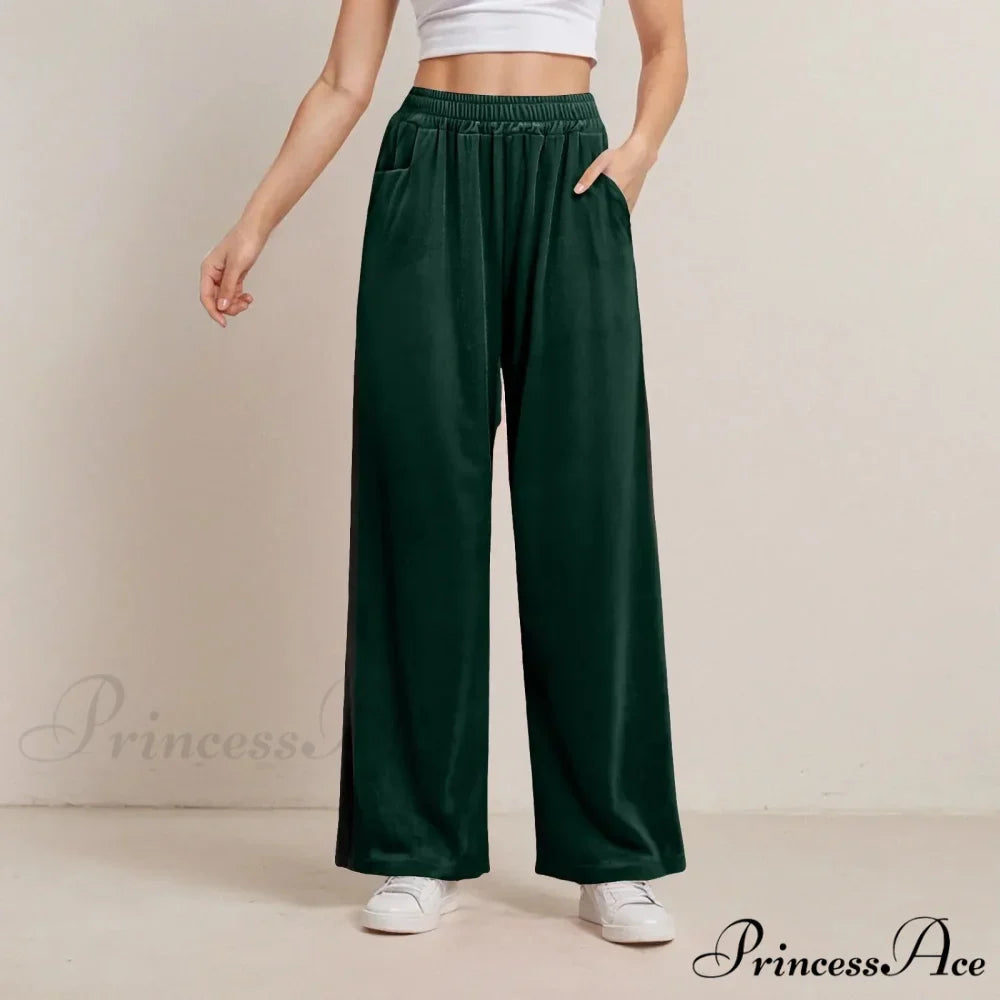 Monochrome Pocket Elastic Casual Trousers