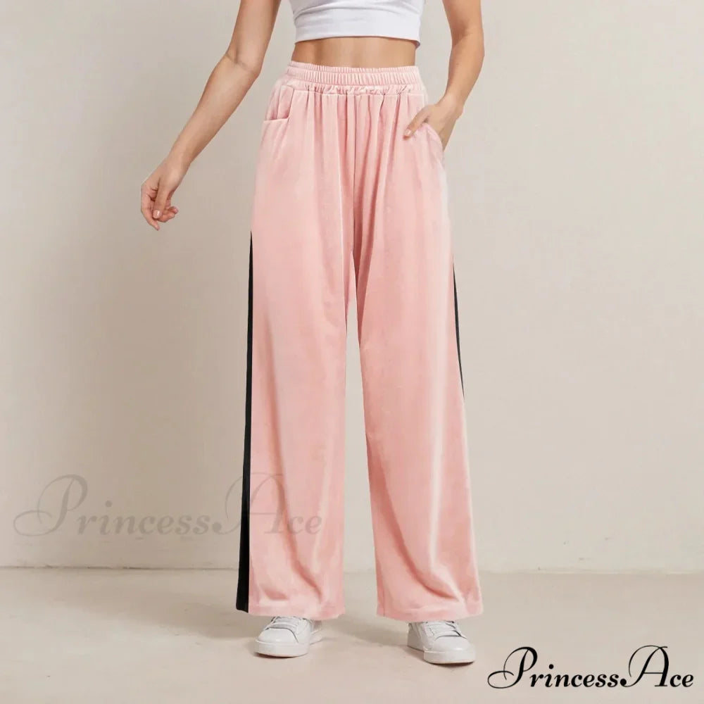Monochrome Pocket Elastic Casual Trousers