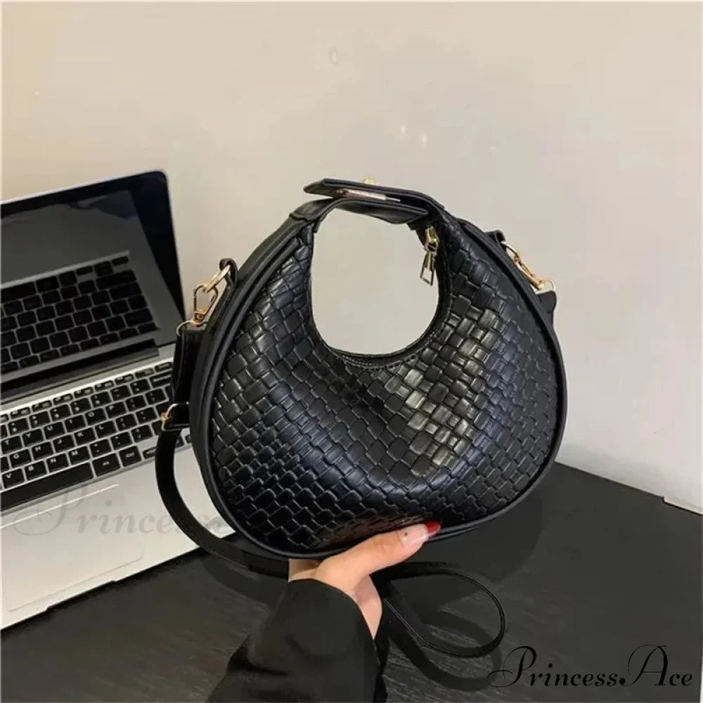 Monochrome PU Leather Grid Crossbody Handbag