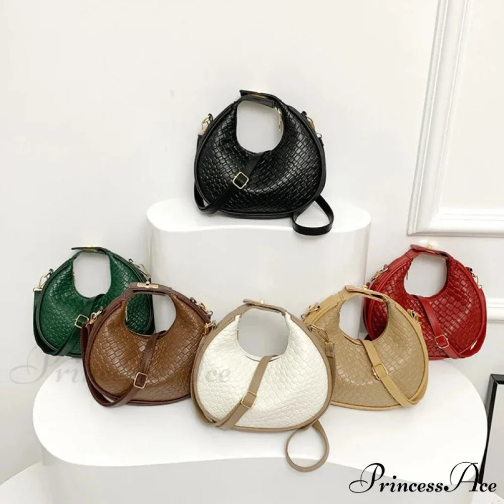 Monochrome PU Leather Grid Crossbody Handbag