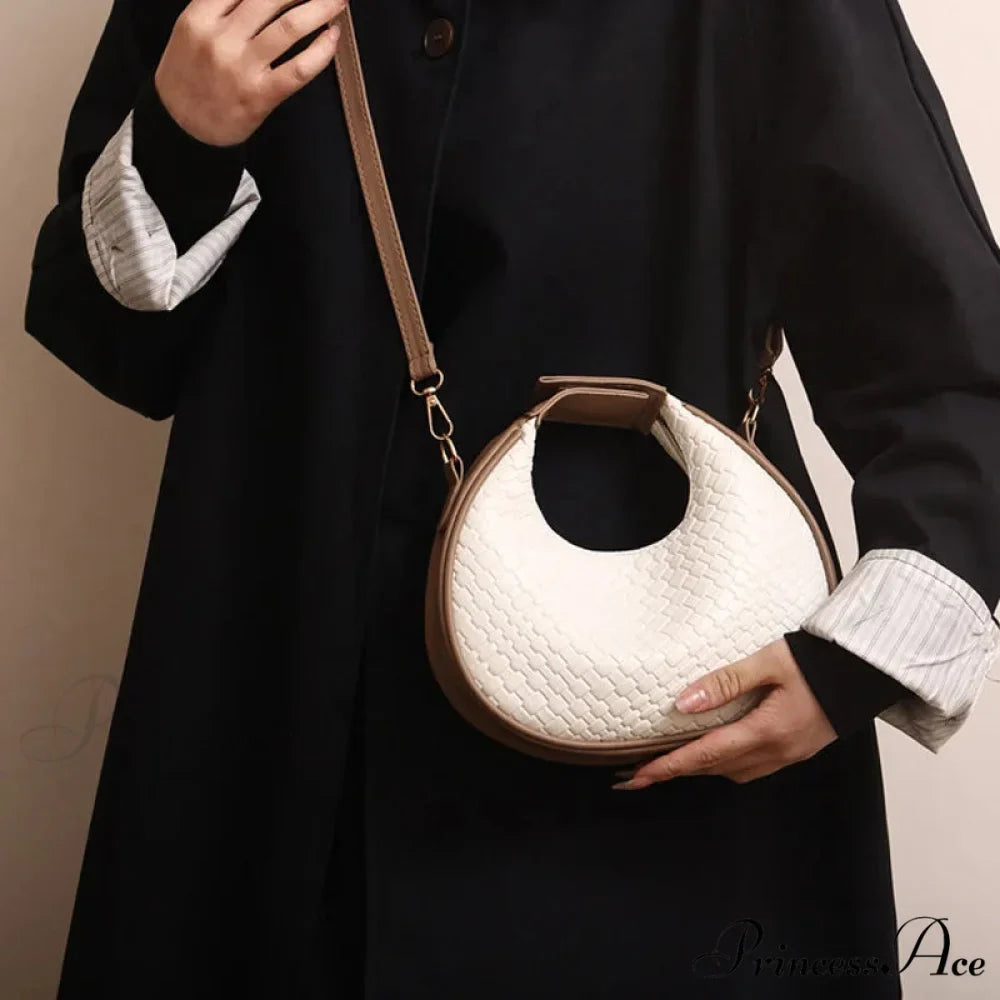 Monochrome PU Leather Grid Crossbody Handbag