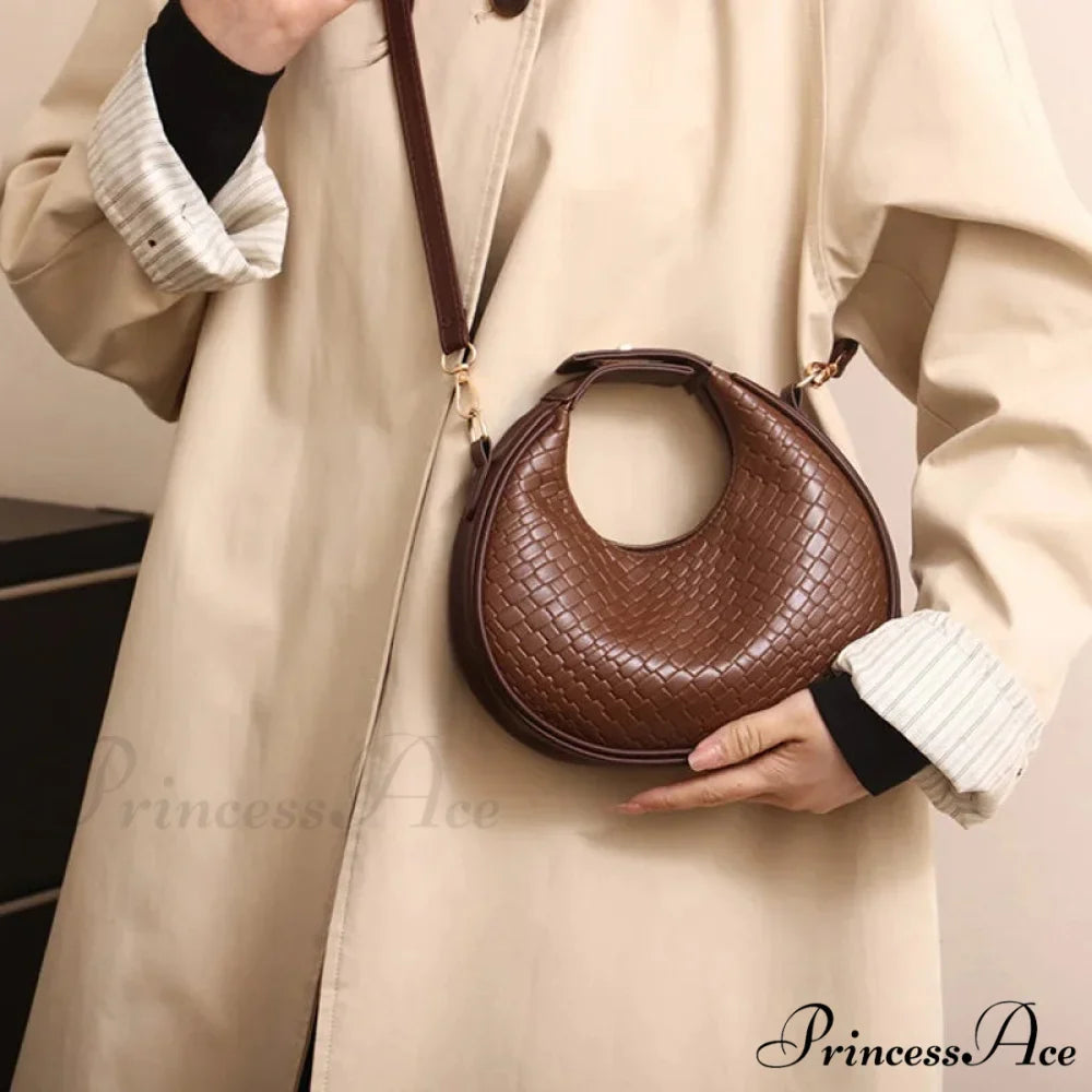 Monochrome PU Leather Grid Crossbody Handbag