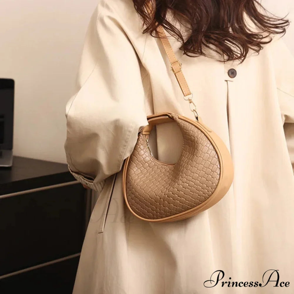 Monochrome PU Leather Grid Crossbody Handbag