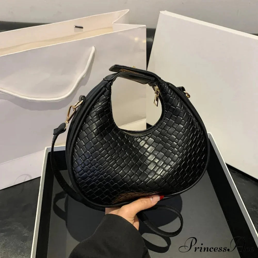 Monochrome PU Leather Grid Crossbody Handbag