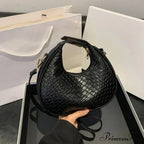 Monochrome PU Leather Grid Crossbody Handbag