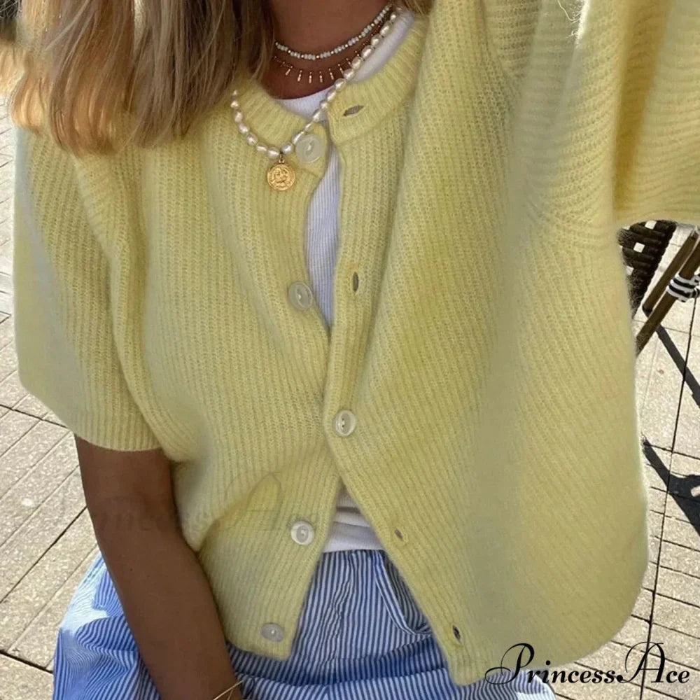 Monochrome Short Sleeve Button Cardigan