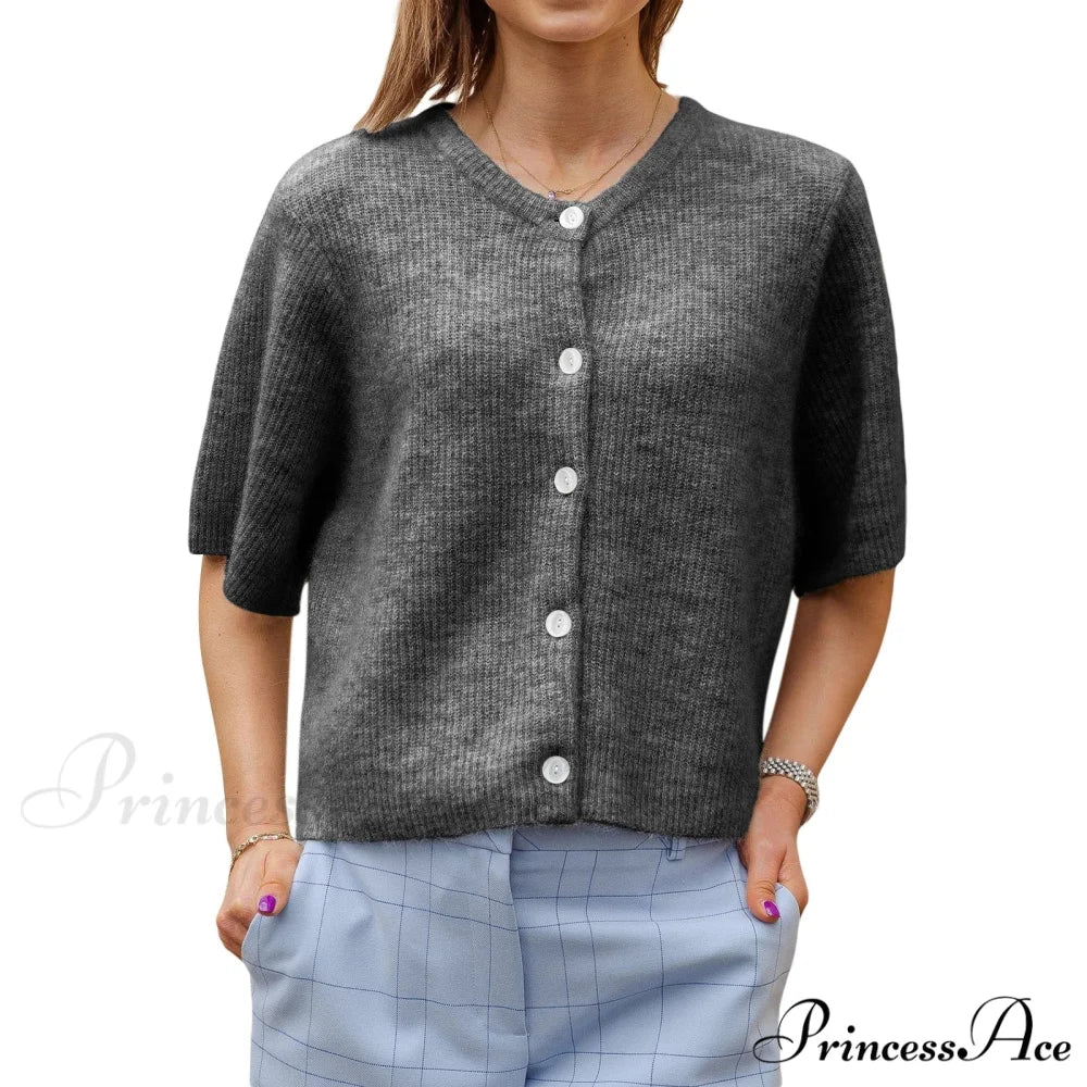 Monochrome Short Sleeve Button Cardigan
