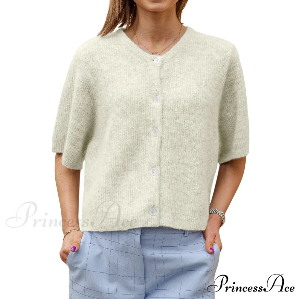 Monochrome Short Sleeve Button Cardigan