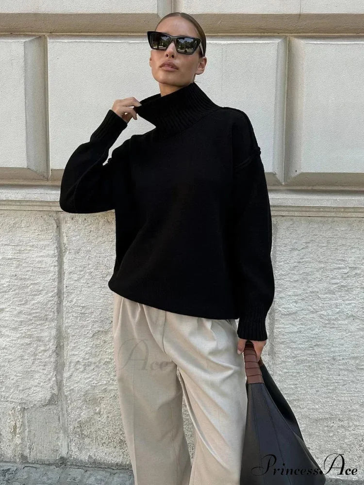 Monochrome Turtleneck Bulky Baggy Jumper